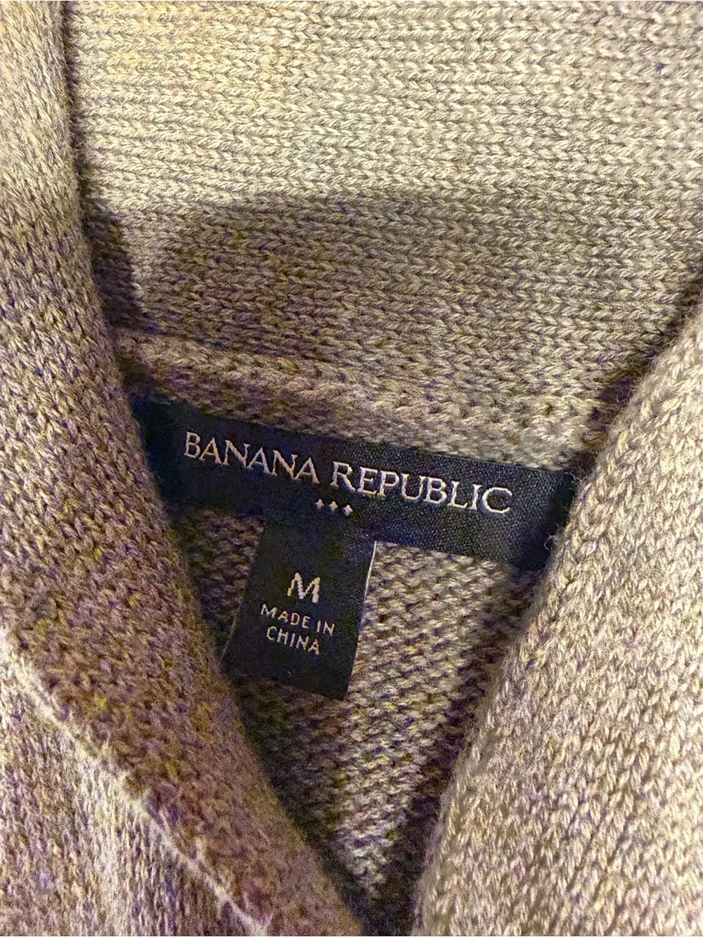 Soft Cotton Mens Banana Republic Shawl Collar Cable Knit Sweater in Taupe